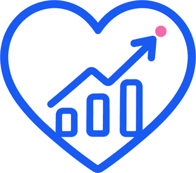 A heart outline with a rising progress line through it